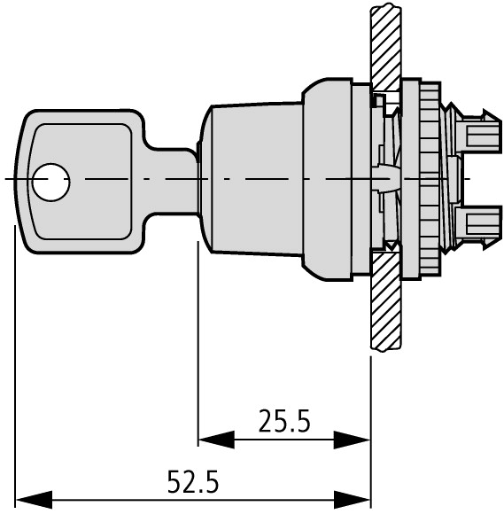216885 Переключатель с ключом (мастер-ключ) 2х-позиционный 40?, без фиксации, ключ вынимается в положении 0 (M22-WS-SA(*)-*)