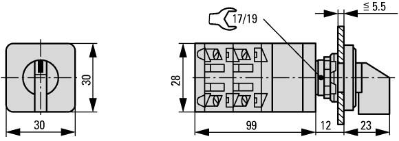 46127 Ступенчатые выключатели, контакты: 12, 10 A, Передняя панель: 1-6, 60 °, 6 уровней 60°, без круговой схемы, с фиксацией, Центральный монтаж (TM-6-8253/EZ)