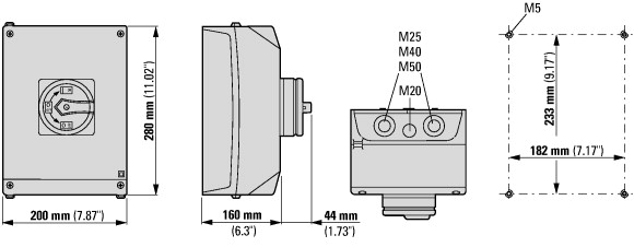 207284 Главные выключатели, 8-полюсн., 95 A, Функция аварийной остановки, 90 °, запираемый в положении 0, Монтаж на поверхность (T5-4-8344/I5/SVB-SW)