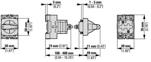 172873 Главные выключатели, 3-полюсн., 32 A, Функция аварийного выключения, запираемый в положении 0, Промежуточный монтаж, with 400 mm metal shaft (P1-32/M4/K1-PR)