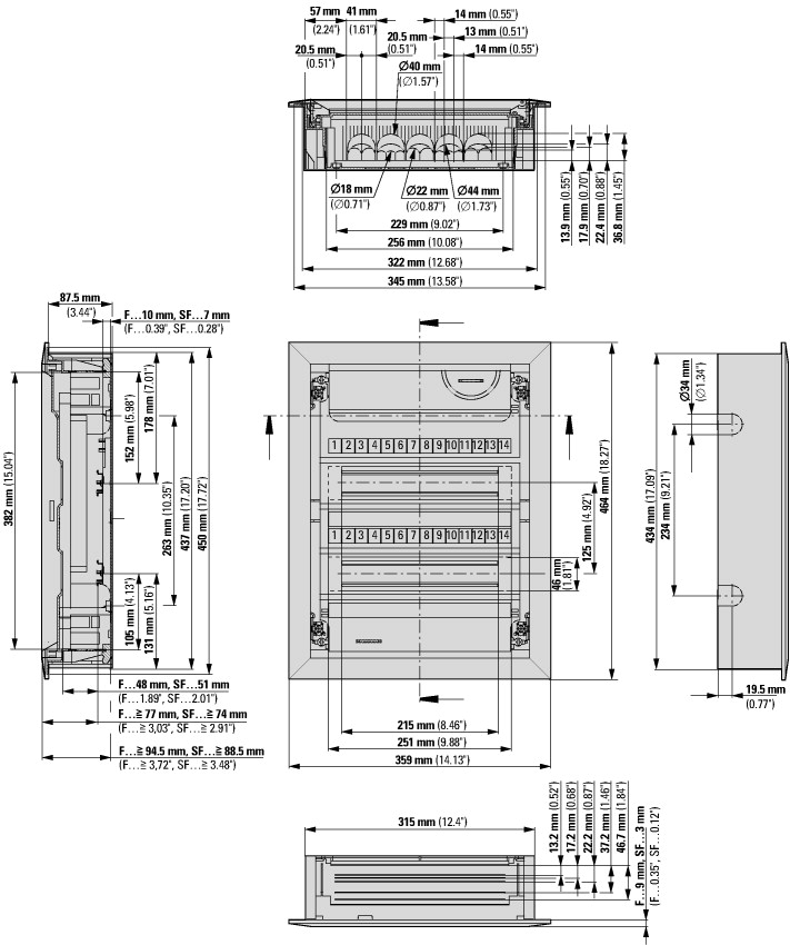 178801 Компактный распределитель для монтажа в вырез на передней панели; 2-рядный; дверь из листовой стали суперплоская (KLV-24UPP-SF)