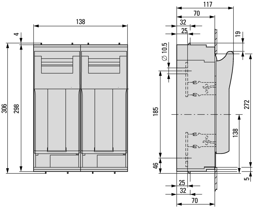 183050 Размыкатель NH, 1P, столбчатый зажим 35–150 мм?; монтажная панель; NH1 (XNH1-1-A250-BT)