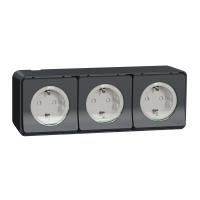 Schneider Electric MUR36038 MUREVA S БЛОК из ТРЕХ РОЗЕТОК с заземл. конт., О/У винт. клеммы, АНТРАЦИТ, IP55