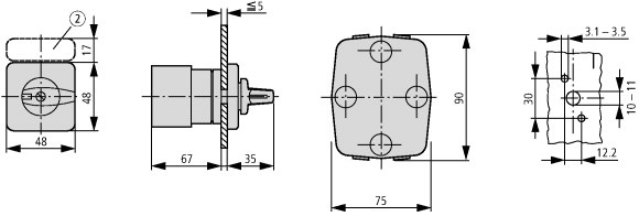 18736 Переключатель, контакты: 6, 32 A, Передняя панель: 1-0-2, 45 °, с фиксацией, Монтаж (T3-3-15098/E)