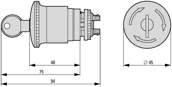 121470 Кнопка аварийной остановки, D = 45 мм, отмена ключом, MS2-20 (M22-PVS45P-MS*)