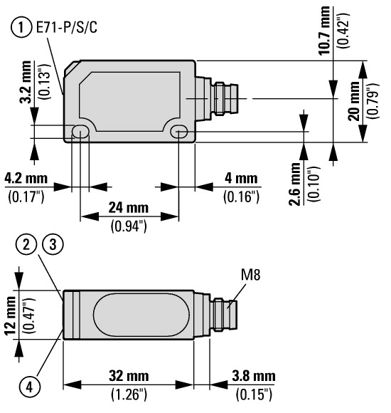 100518 Оптический датчик Nano 10cm, DC, M8 (E71-FFDP-M8)