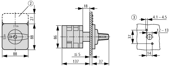 91844 Переключатель полюсов, контакты: 12, 63 A, One tapped winding, 2 скорости вращения, Передняя панель: 0-Y-D-2, 60 °, с фиксацией, Монтаж, SOND 29 (T5B-6-104/E)