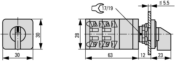 45491 Переключатель, контакты: 6, 10 A, Передняя панель: 1-0-2, 60 °, с фиксацией, Центральный монтаж (TM-3-8212/EZ)