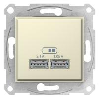 Schneider Electric SDN2710247 SEDNA, USB МЕХАНИЗМ зарядного устройства 2,1А (2x1,05А), БЕЖЕВЫЙ