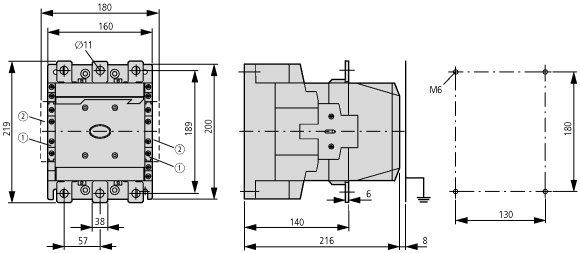 208211 контактор 500А, управляющее напряжение 24-480В (DC), категория применения AC-3, AC-4 (DILM500/22(RDC48))
