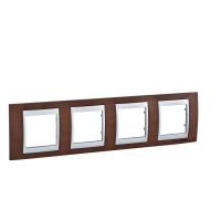 Schneider Electric MGU66.008.0M4 UNICA TOP РАМКА 4-постовая, горизонтальная, АЛЮМИНИЙ/ТАБАЧНОЕ ДЕРЕВО