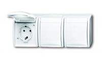 Розетка SCHUKO 16А 250В IP44, тройная, для открытого монтажа, серия ocean, цвет альпийский белый