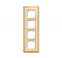 Рамка 4-постовая, серия, Династия, Латунь полированная, белое стекло