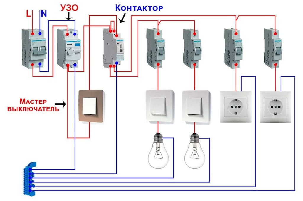 Схема подключения мастер выключателя через контактор