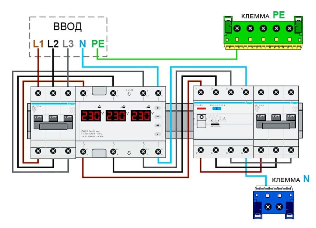 Схема подключения 3-х фазного реле