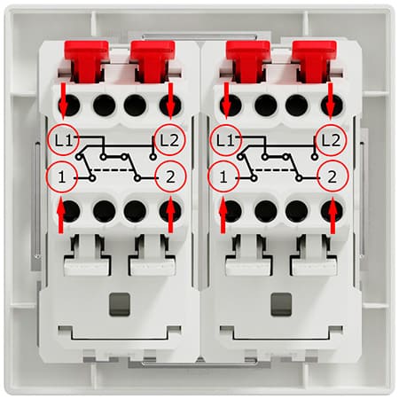 Подключение проводов двухклавишного перекрестного выключателя