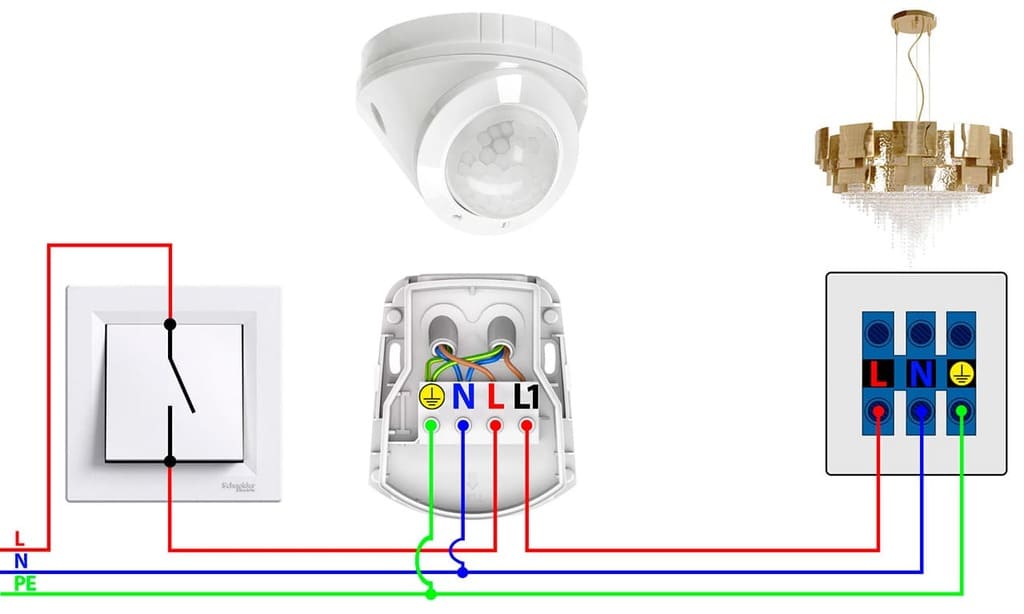 Схема подключения датчика движения с выключателем Схема подключения датчика движения с выключателем