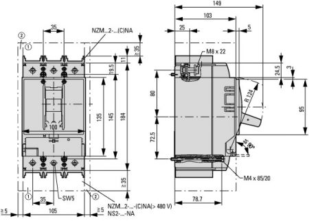 113350 Втычной автоматический выключатель защиты двигателя 220А, 3 полюса, откл.способность 150кА, электронный расцепитель (NZMH2-ME220-SVE)